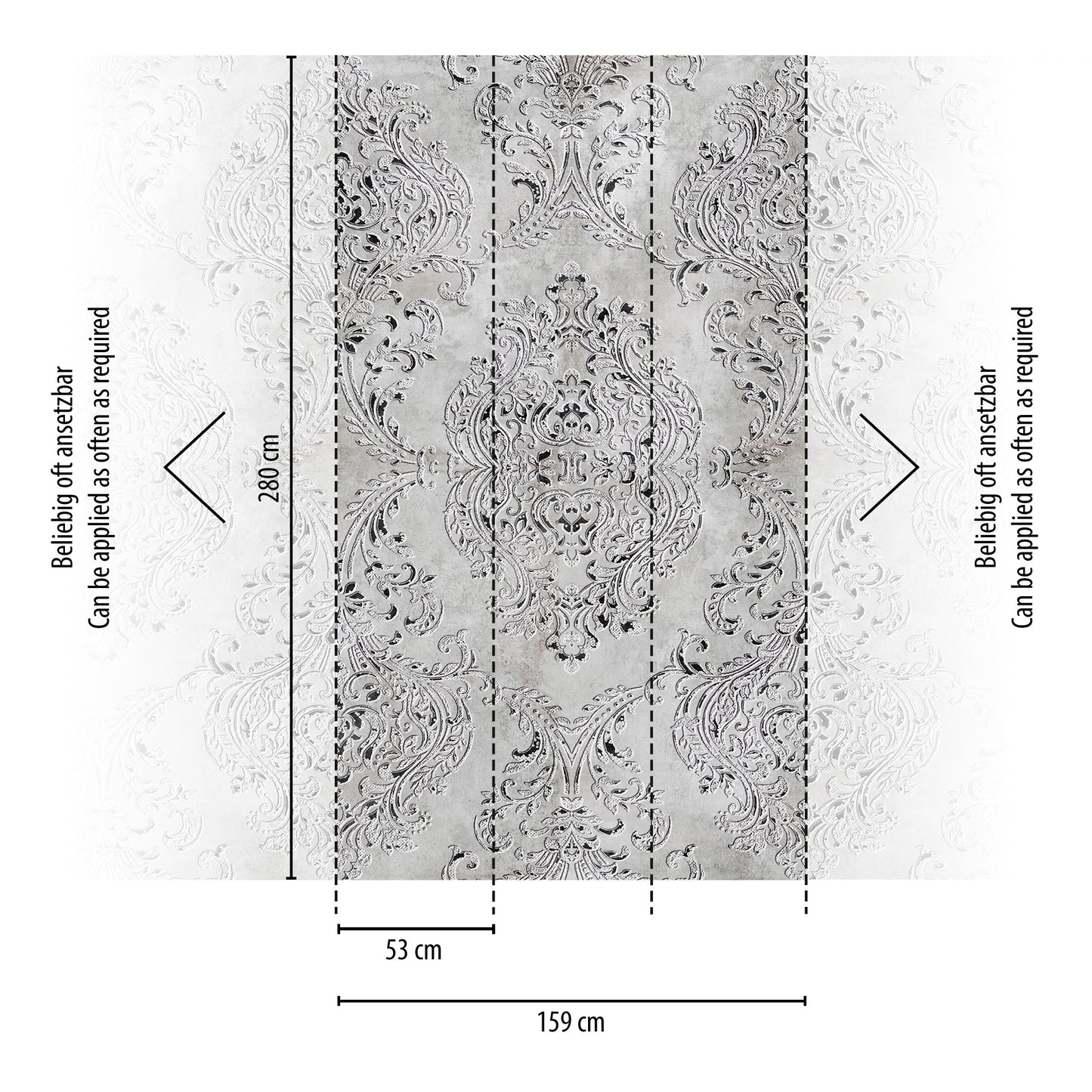 Fototapete Barock Ornament Grau – 1,59 m x 2,80 m