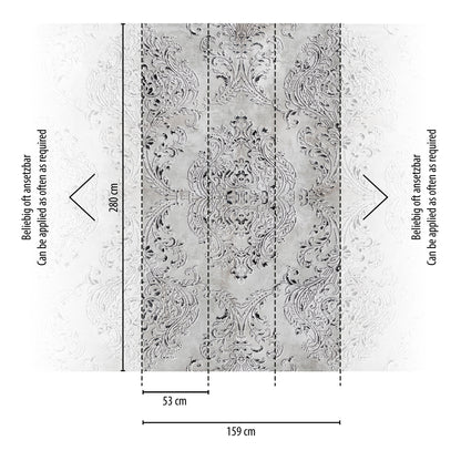 Fototapete Barock Ornament Grau – 1,59 m x 2,80 m
