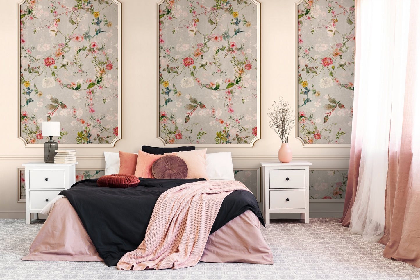 Fototapete Blumenwiese Creme Bunt - 1,59 m x 2,80 m