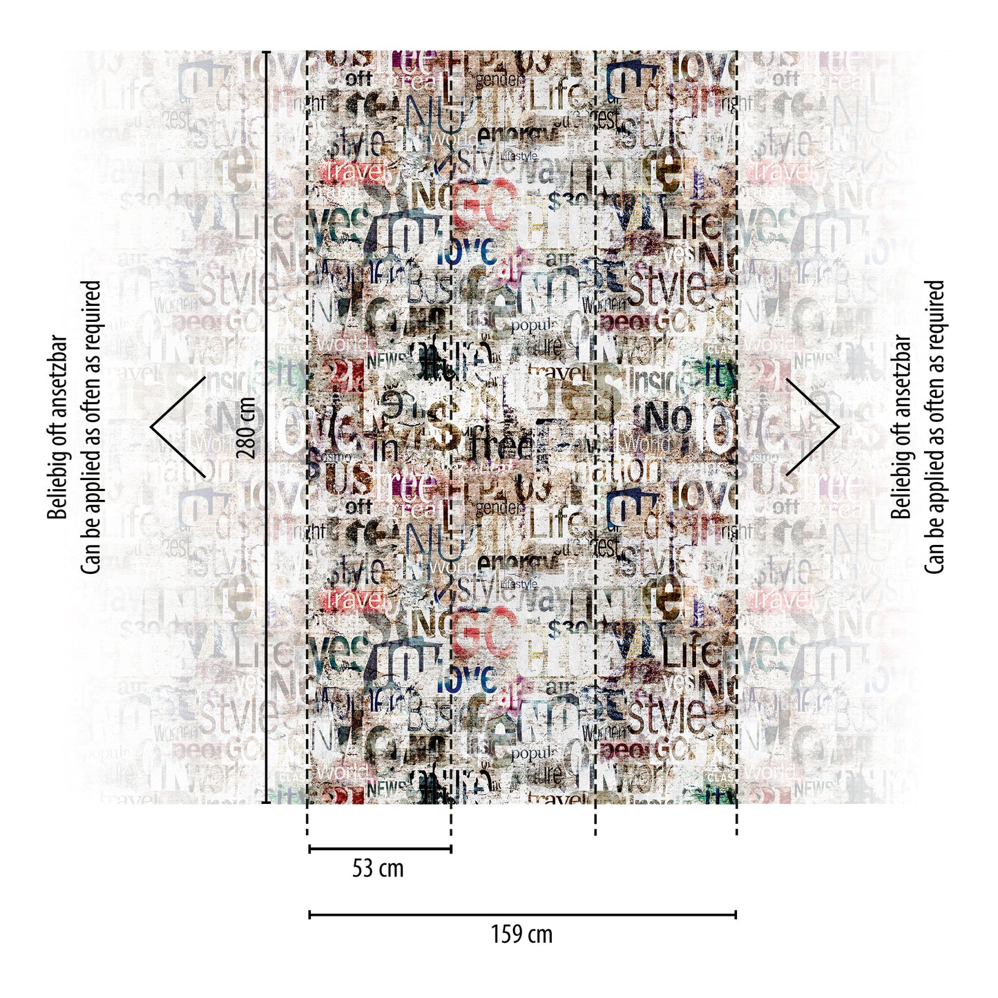 Fototapete Zeitung Collage Bunt - 1,59 m x 2,80 m