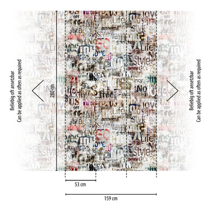 Fototapete Zeitung Collage Bunt - 1,59 m x 2,80 m