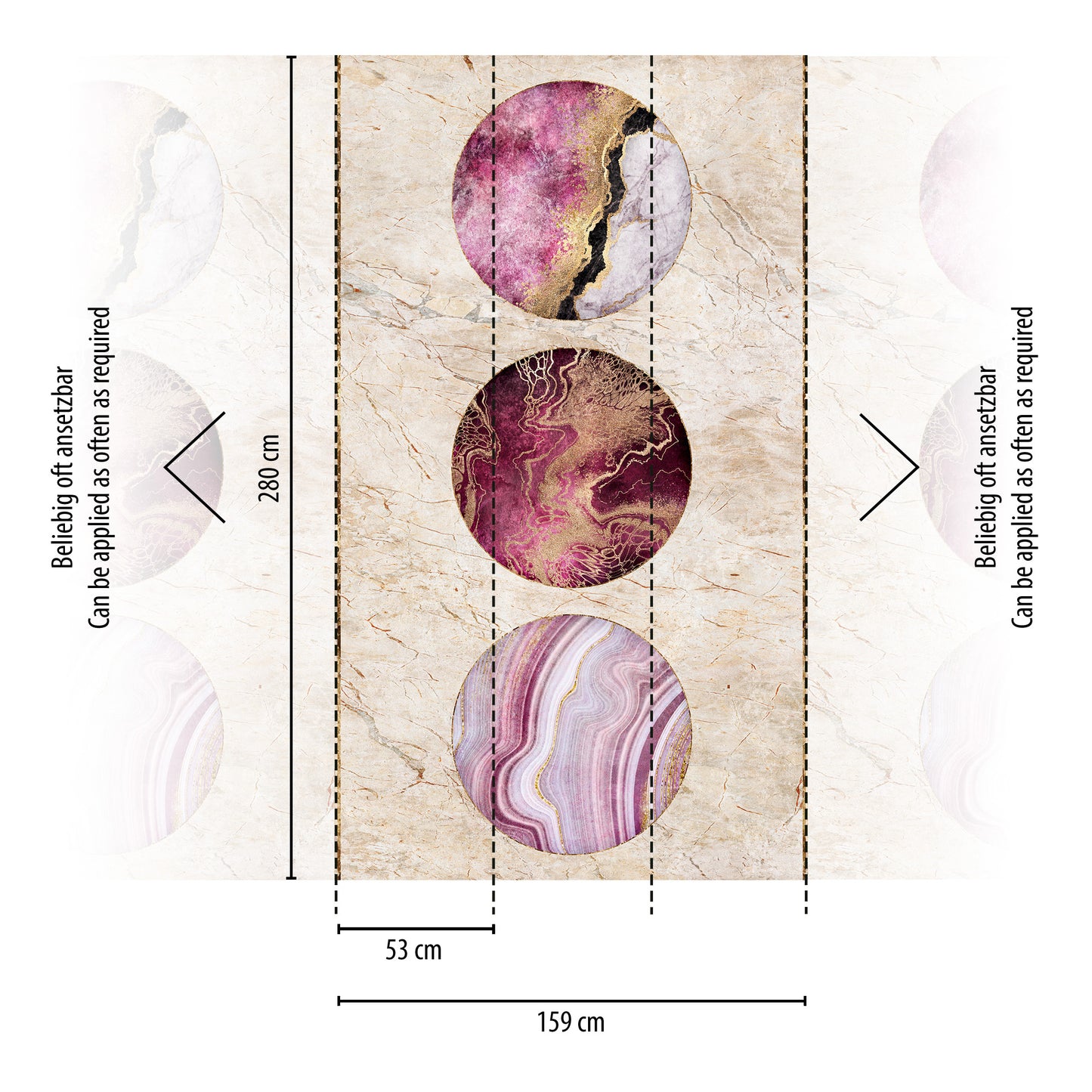 Fototapete Marmor Kreise Pink Gold - 1,59 m x 2,80 m