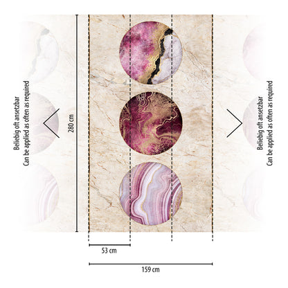 Fototapete Marmor Kreise Pink Gold - 1,59 m x 2,80 m