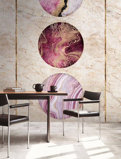 Fototapete Marmor Kreise Pink Gold - 1,59 m x 2,80 m