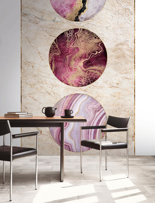 Fototapete Marmor Kreise Pink Gold - 1,59 m x 2,80 m