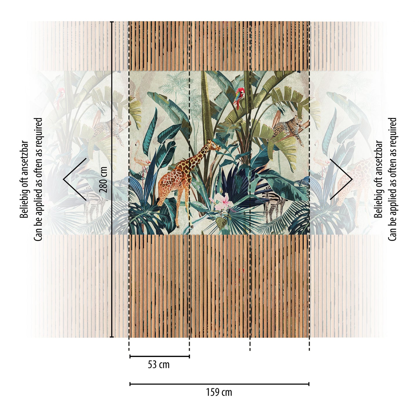 Fototapete Holzlamellen Tiere Bunt - 1,59 m x 2,80 m