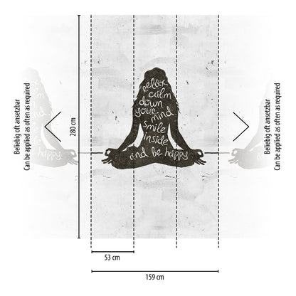 Fototapete Yoga Silhouette Schwarz Weiß - 1,59 m x 2,80 m