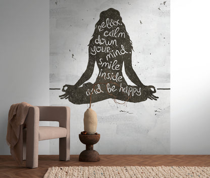 Fototapete Yoga Silhouette Schwarz Weiß - 1,59 m x 2,80 m