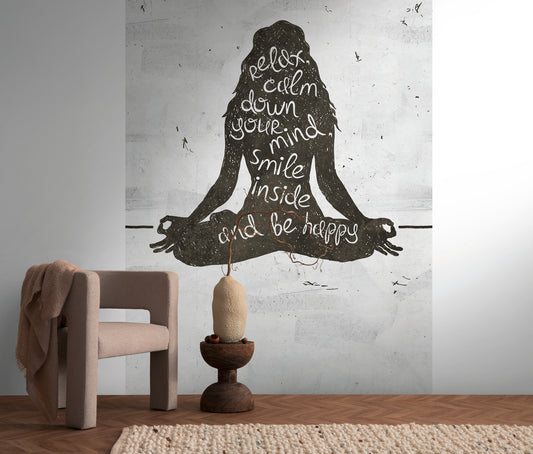 Fototapete Yoga Silhouette Schwarz Weiß - 1,59 m x 2,80 m