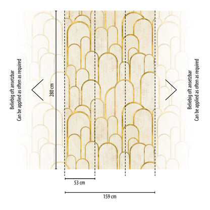 Fototapete Art Déco Bögen Gold Beige - 1,59 m x 2,80 m