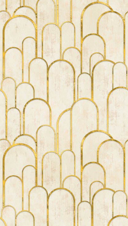 Fototapete Art Déco Bögen Gold Beige - 1,59 m x 2,80 m
