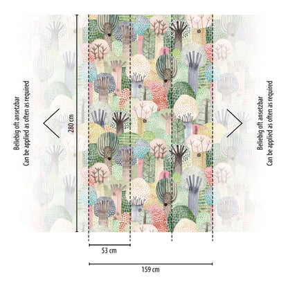 Fototapete Aquarell Wald Bunt - 1,59 m x 2,80 m