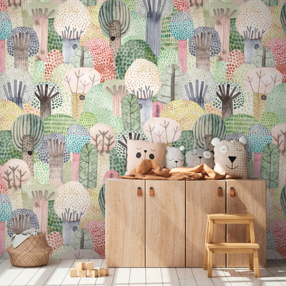 Fototapete Aquarell Wald Bunt - 1,59 m x 2,80 m