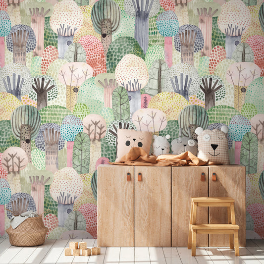 Fototapete Aquarell Wald Bunt - 1,59 m x 2,80 m