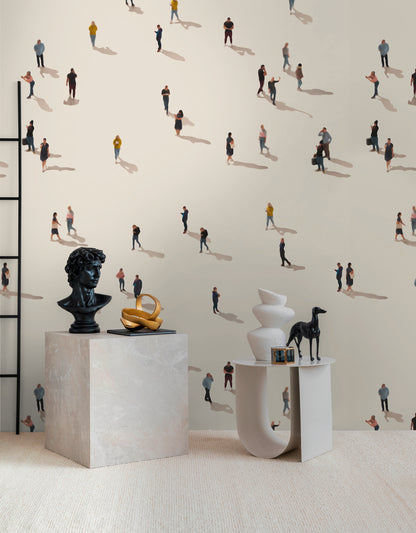 Fototapete Miniatur Menschen Beige Bunt - 1,59 m x 2,80 m