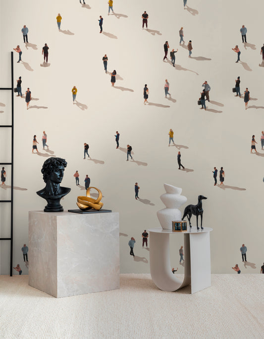 Fototapete Miniatur Menschen Beige Bunt - 1,59 m x 2,80 m