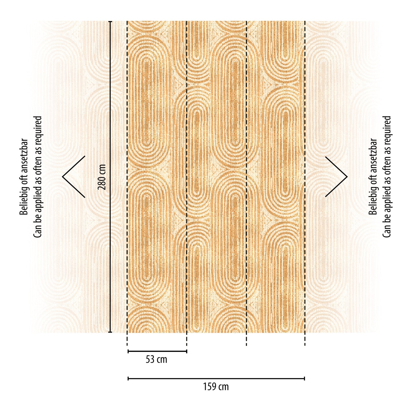 Fototapete Geometrische Bögen Beige Gold - 1,59 m x 2,80 m