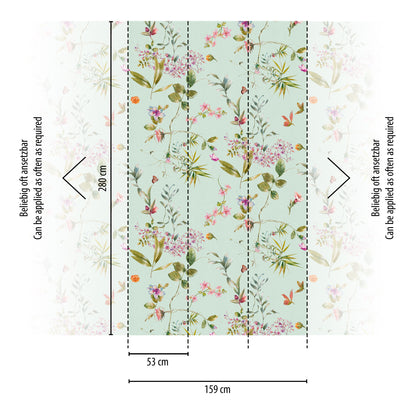 Fototapete Blumen Pastell Grün – 1,59 m x 2,80 m