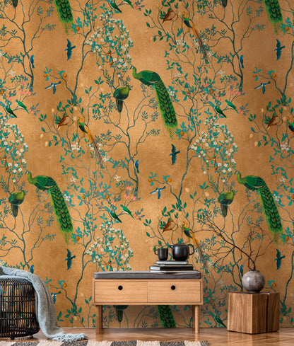 Fototapete Pfau Vintage Gold – 1,59 m x 2,80 m
