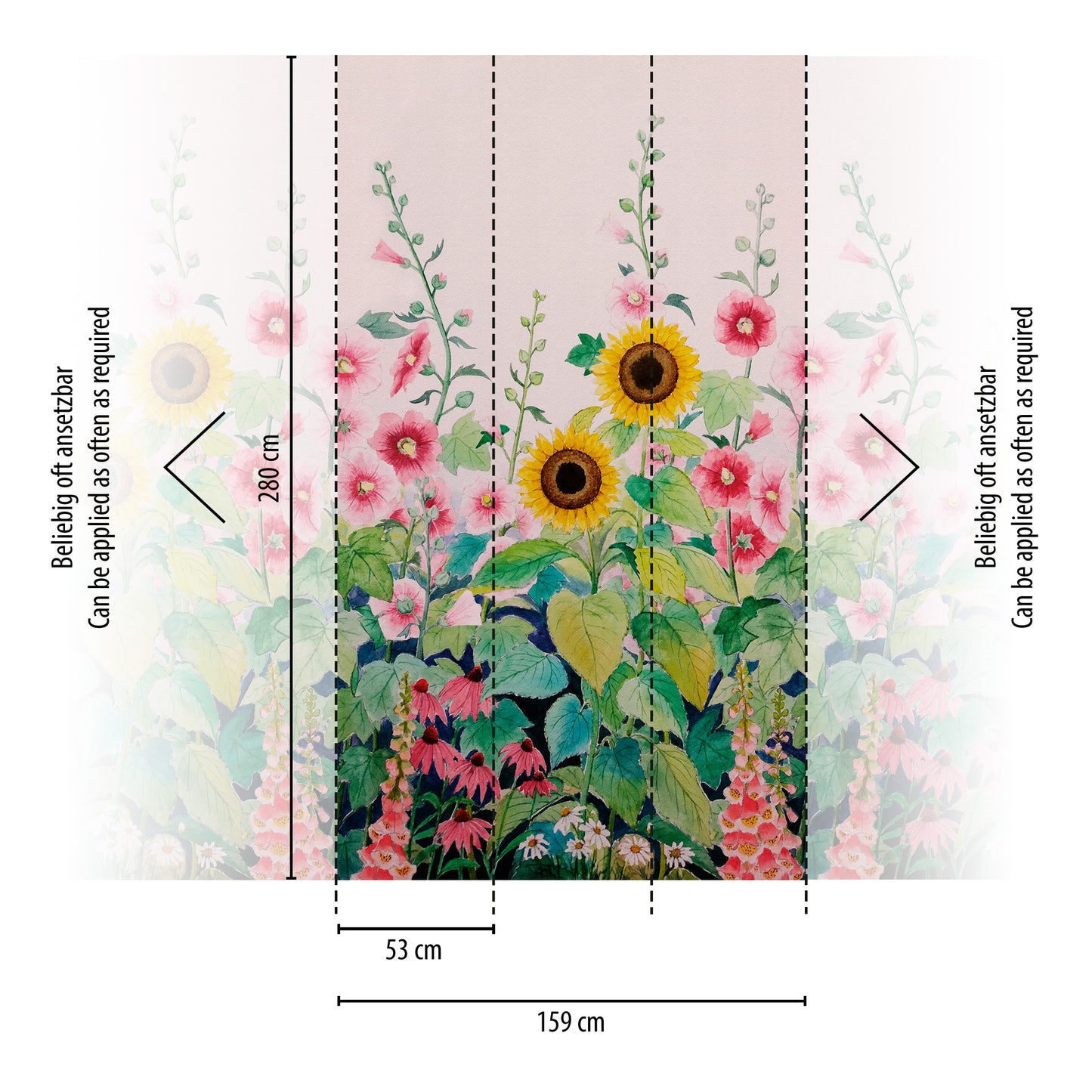 Fototapete Sonnenblumen Bunt - 1,59 m x 2,80 m
