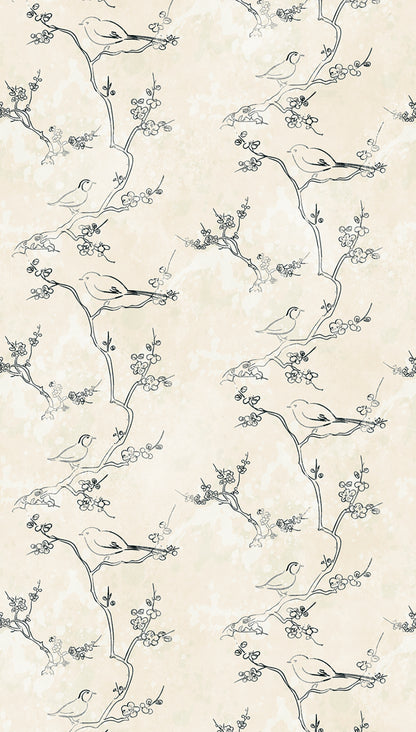 Fototapete Vögel Zweige Beige Grau - 1,59 m x 2,80 m