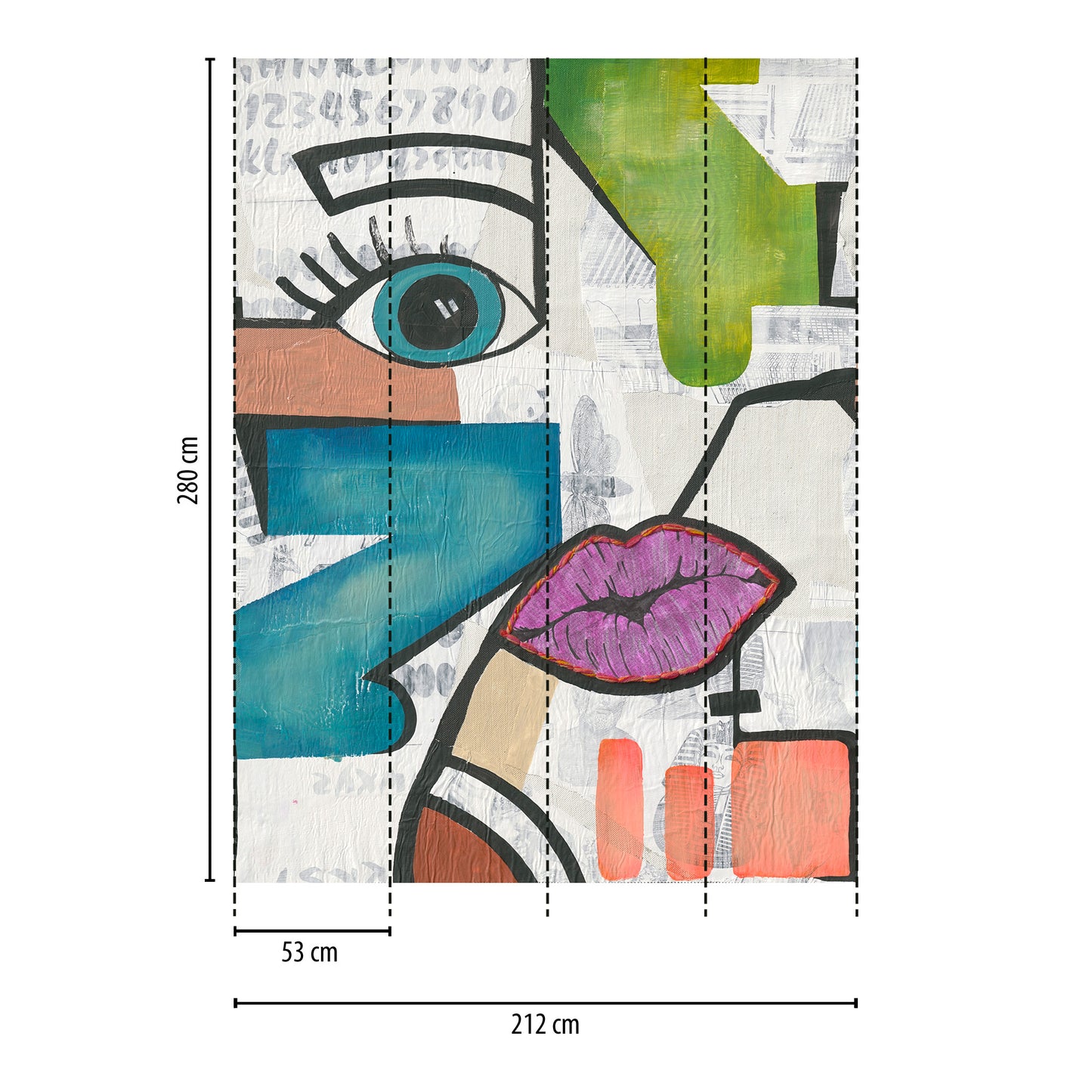 Fototapete Pop Art Gesicht Bunt - 2,12 m x 2,80 m