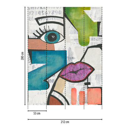 Fototapete Pop Art Gesicht Bunt - 2,12 m x 2,80 m