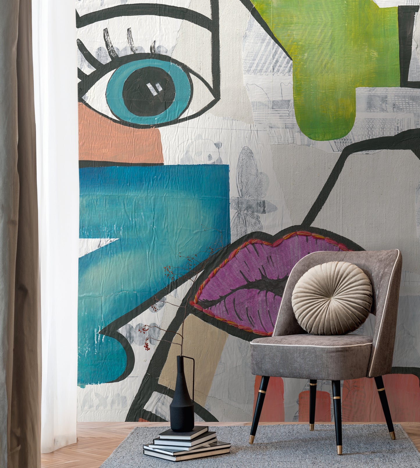 Fototapete Pop Art Gesicht Bunt - 2,12 m x 2,80 m