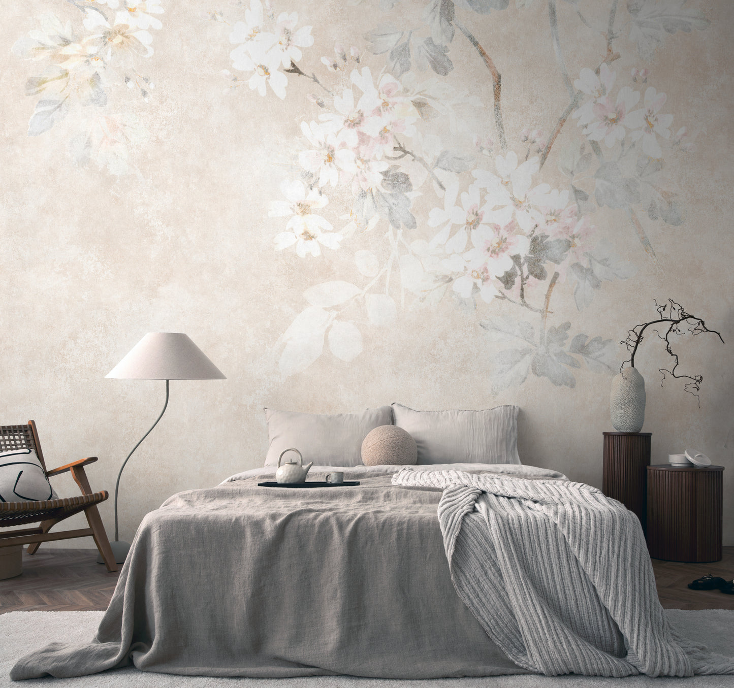 Fototapete Blumen auf Betonwand – 3,71 m x 2,80 m