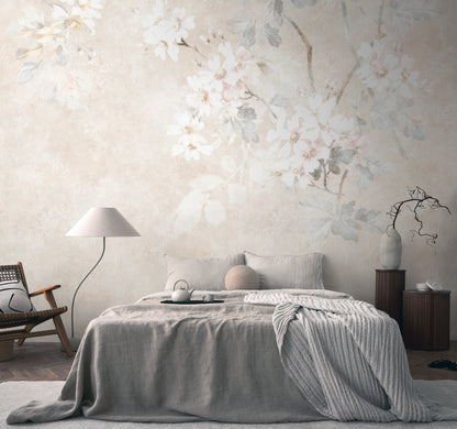 Fototapete Blumen auf Betonwand – 3,71 m x 2,80 m