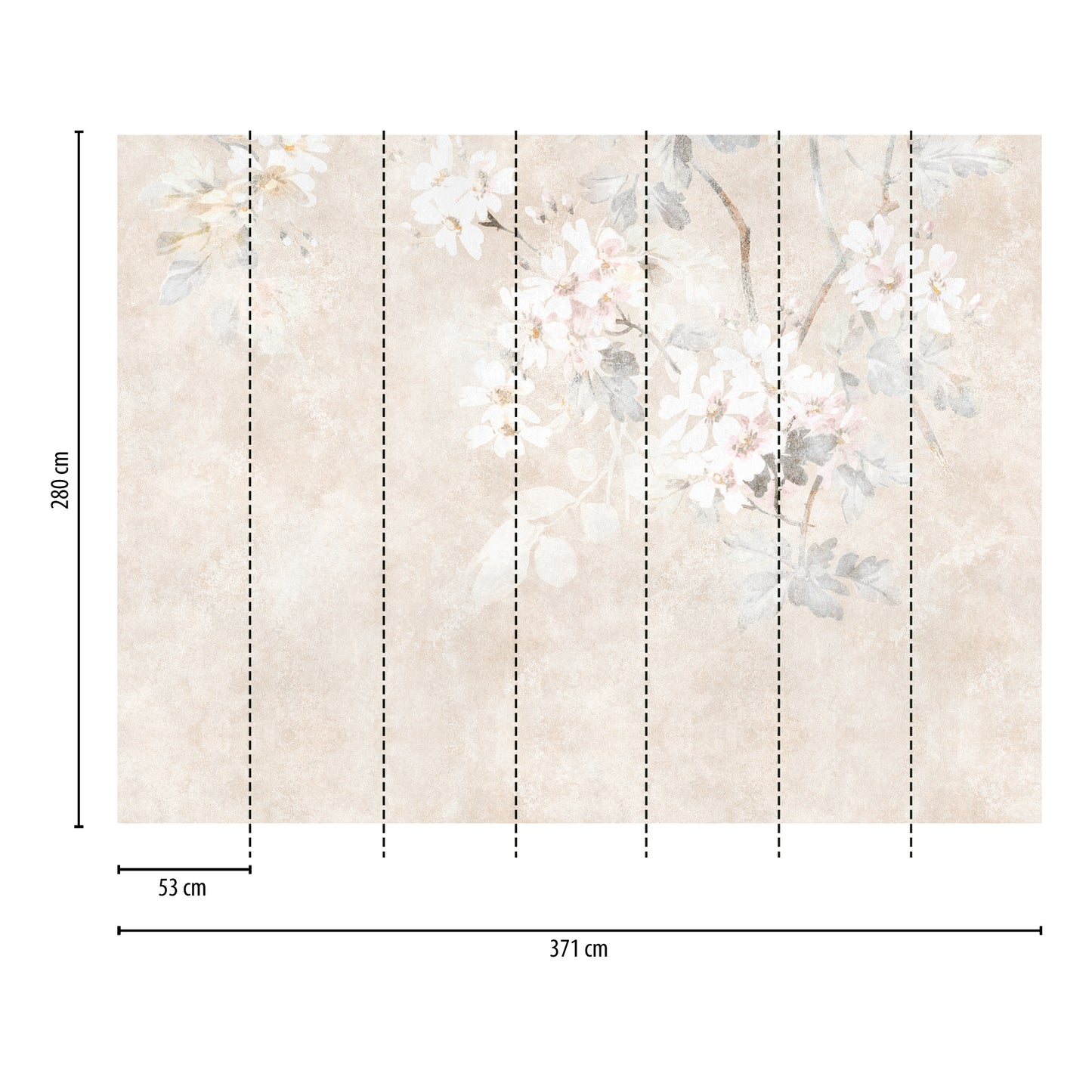Fototapete Blumen auf Betonwand – 3,71 m x 2,80 m