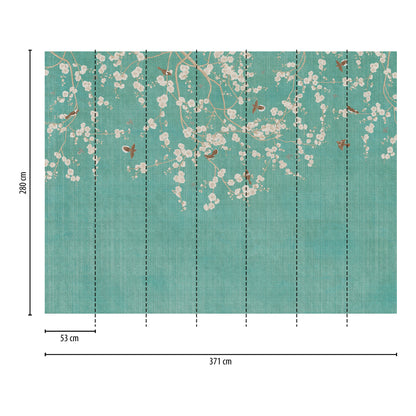 Fototapete Kirschblüten Türkis – 3,71 m x 2,80 m