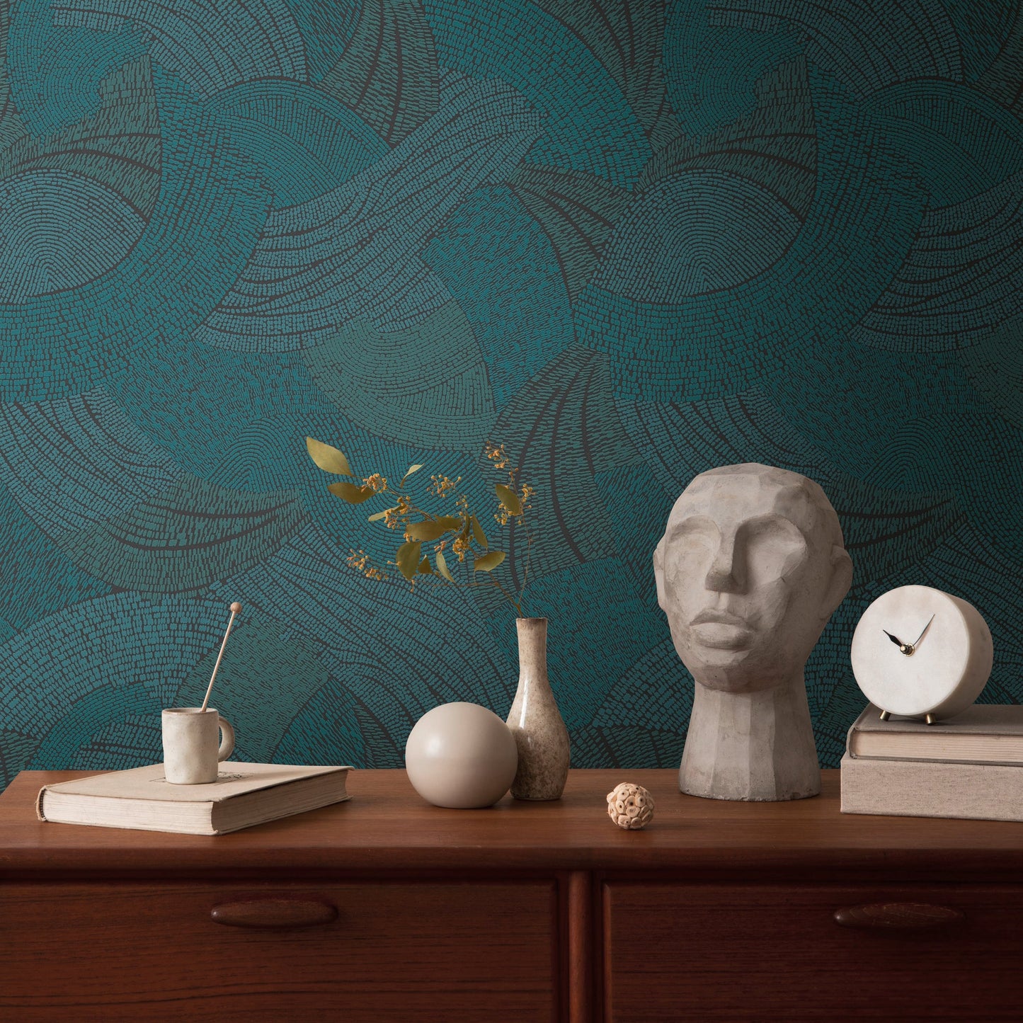 French Affair Geometrische Vliestapete Blau Grün Schwarz 10,05 m x 0,53 m