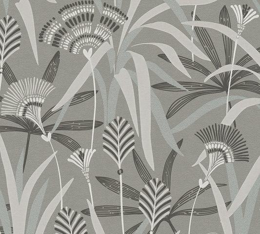 French Affair Blätter Vliestapete Grau Blau Grün 10,05 m x 0,53 m