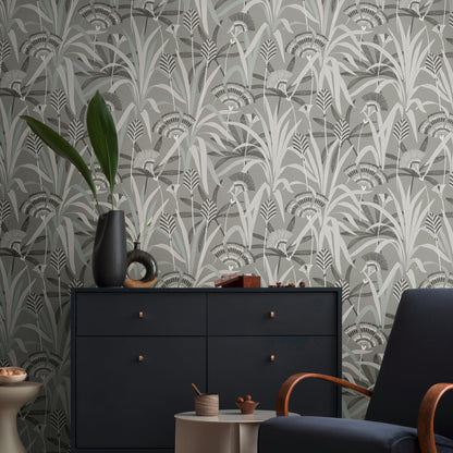 French Affair Blätter Vliestapete Grau Blau Grün 10,05 m x 0,53 m