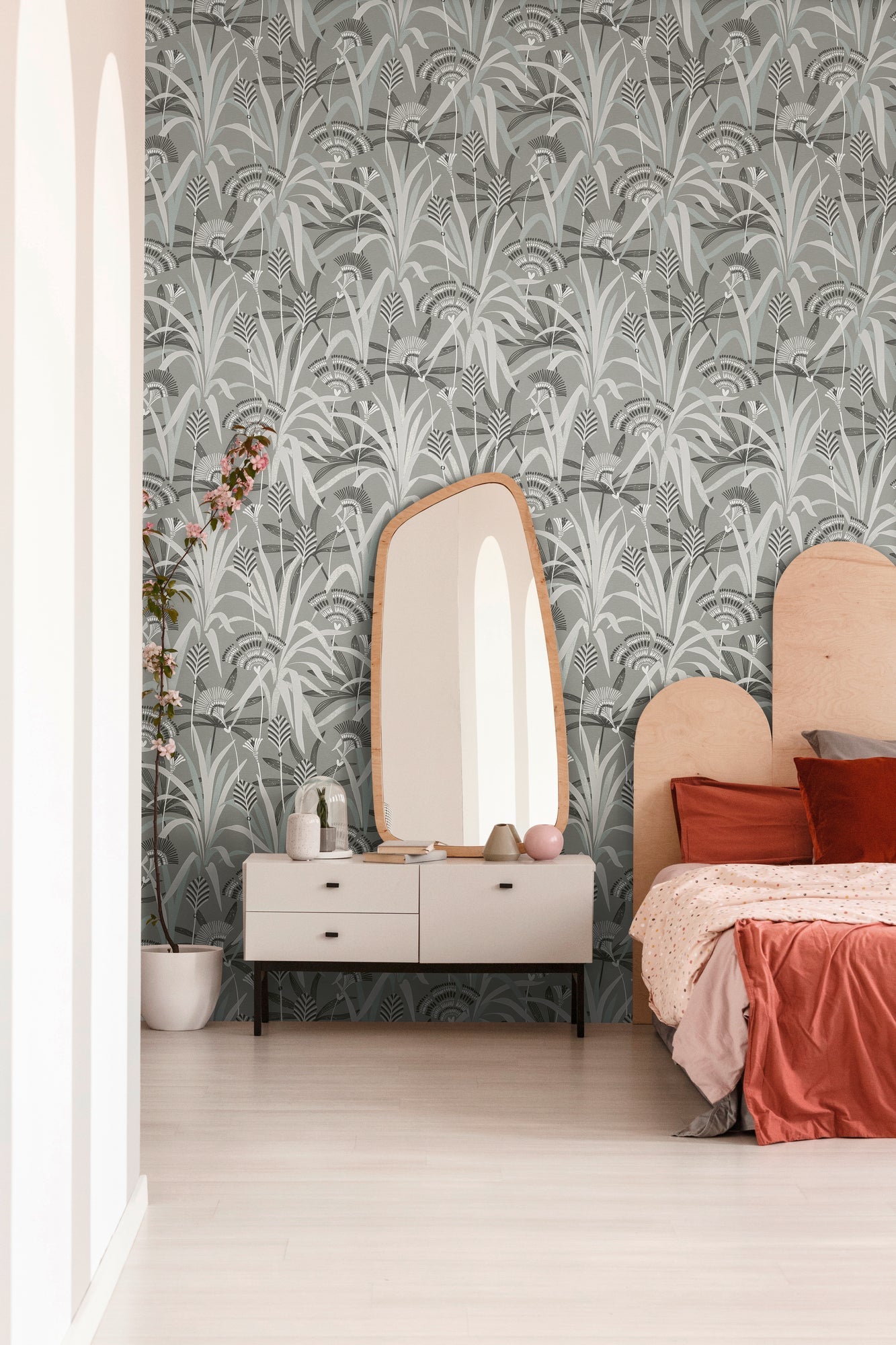 French Affair Blätter Vliestapete Grau Blau Grün 10,05 m x 0,53 m