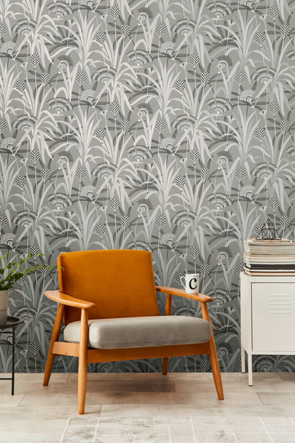 French Affair Blätter Vliestapete Grau Blau Grün 10,05 m x 0,53 m