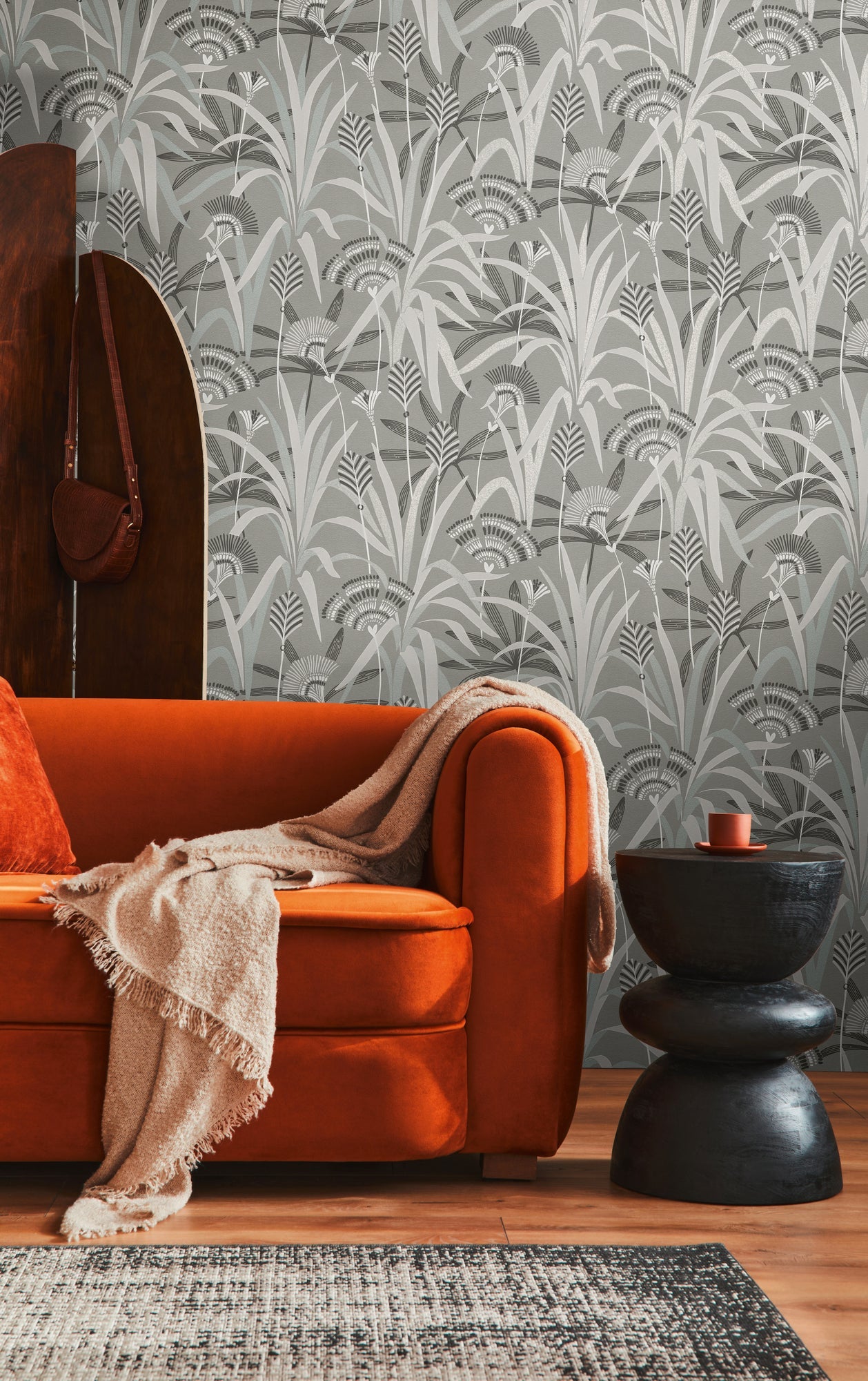 French Affair Blätter Vliestapete Grau Blau Grün 10,05 m x 0,53 m