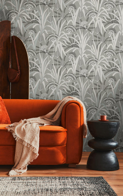 French Affair Blätter Vliestapete Grau Blau Grün 10,05 m x 0,53 m