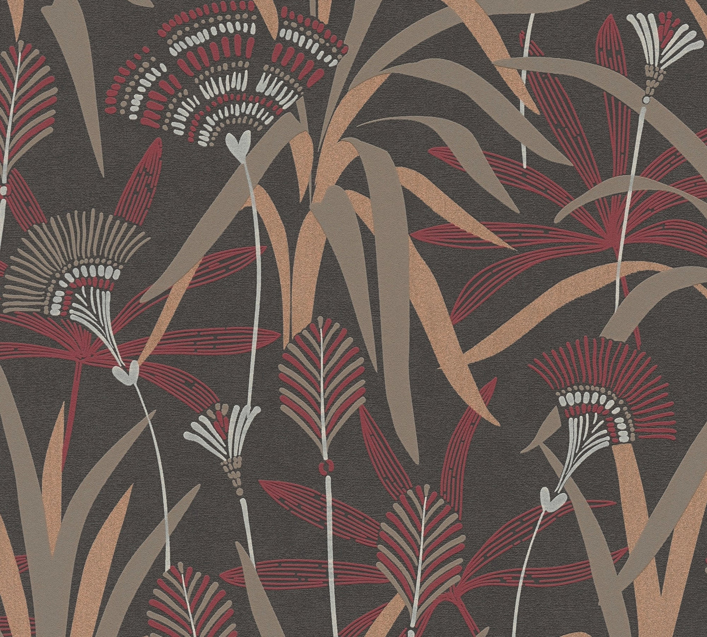 French Affair Blätter Vliestapete Metallic Schwarz Rot Weiß 10,05 m x 0,53 m