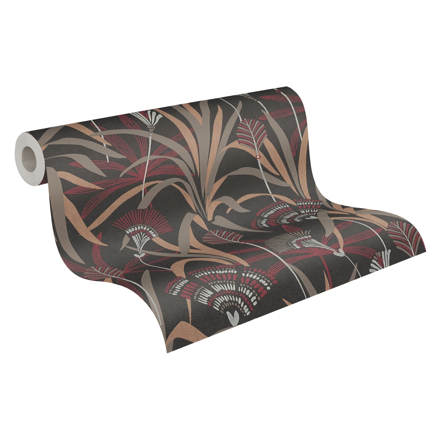 French Affair Blätter Vliestapete Metallic Schwarz Rot Weiß 10,05 m x 0,53 m