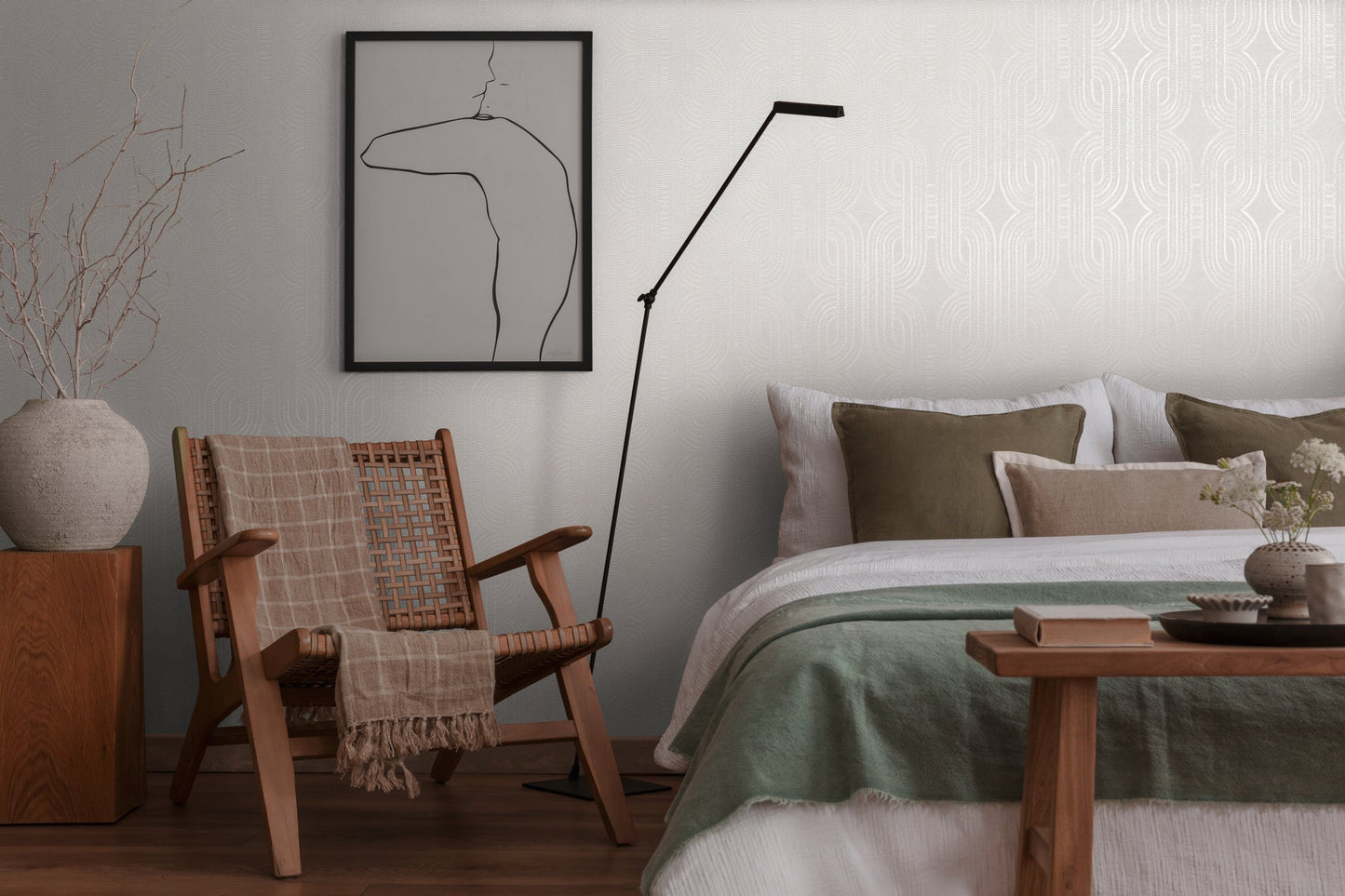 French Affair Geometrische Vliestapete Weiß Grau 10,05 m x 0,53 m