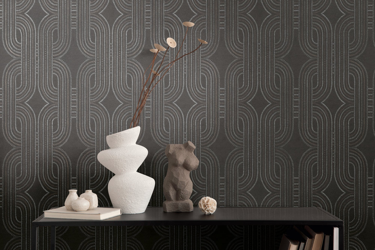 French Affair Geometrische Vliestapete Schwarz Braun Metallic 10,05 m x 0,53 m
