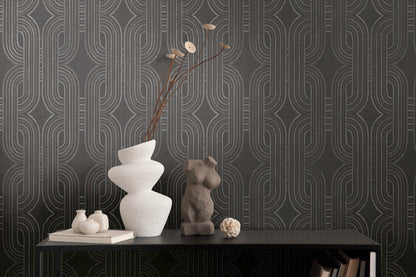 French Affair Geometrische Vliestapete Schwarz Braun Metallic 10,05 m x 0,53 m