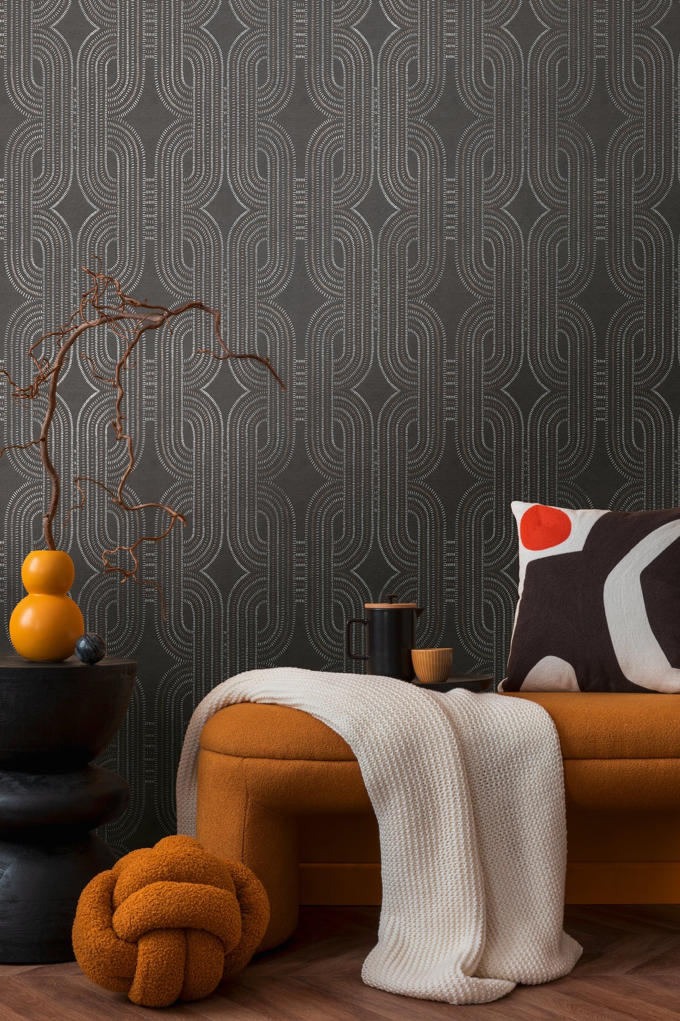 French Affair Geometrische Vliestapete Schwarz Braun Metallic 10,05 m x 0,53 m
