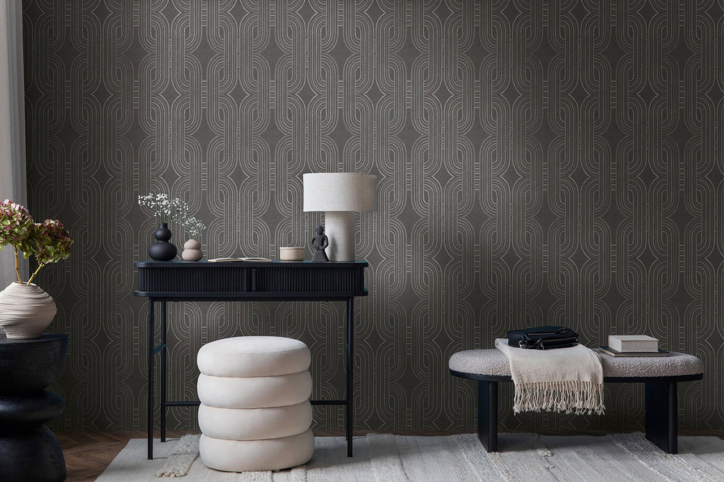 French Affair Geometrische Vliestapete Schwarz Braun Metallic 10,05 m x 0,53 m