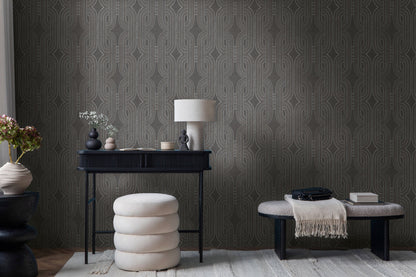 French Affair Geometrische Vliestapete Schwarz Braun Metallic 10,05 m x 0,53 m
