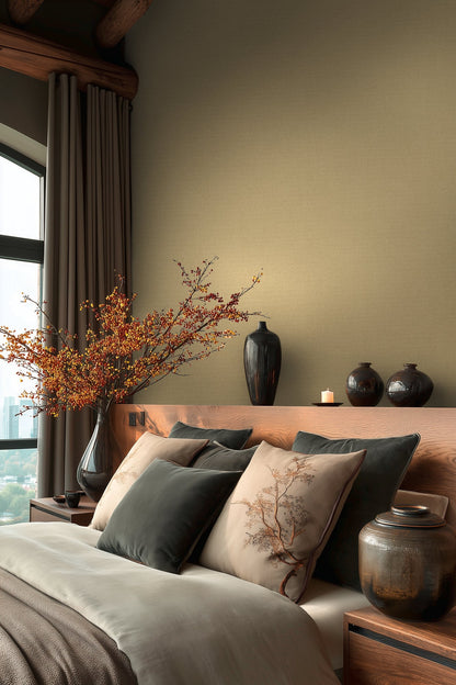 Mustertapete Leinenoptik Goldbeige - 10,05 m x 0,53 m