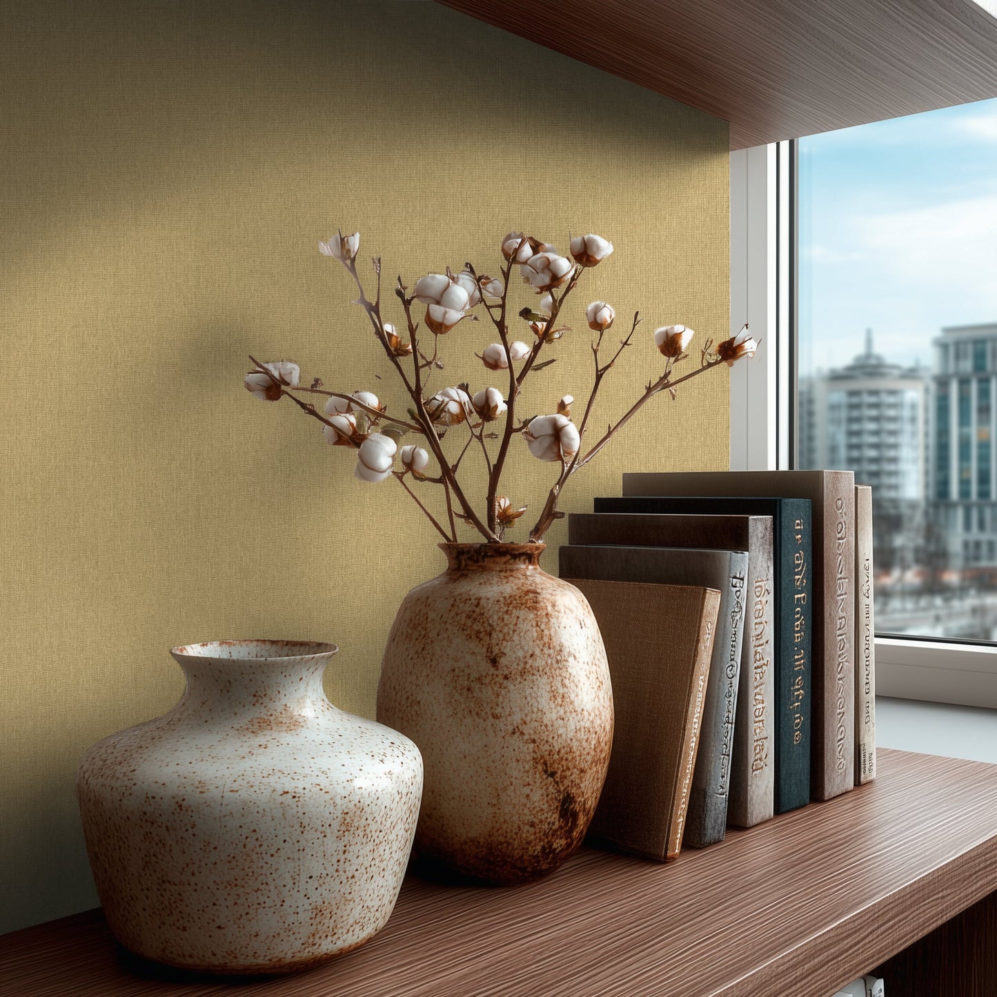 Mustertapete Leinenoptik Goldbeige - 10,05 m x 0,53 m