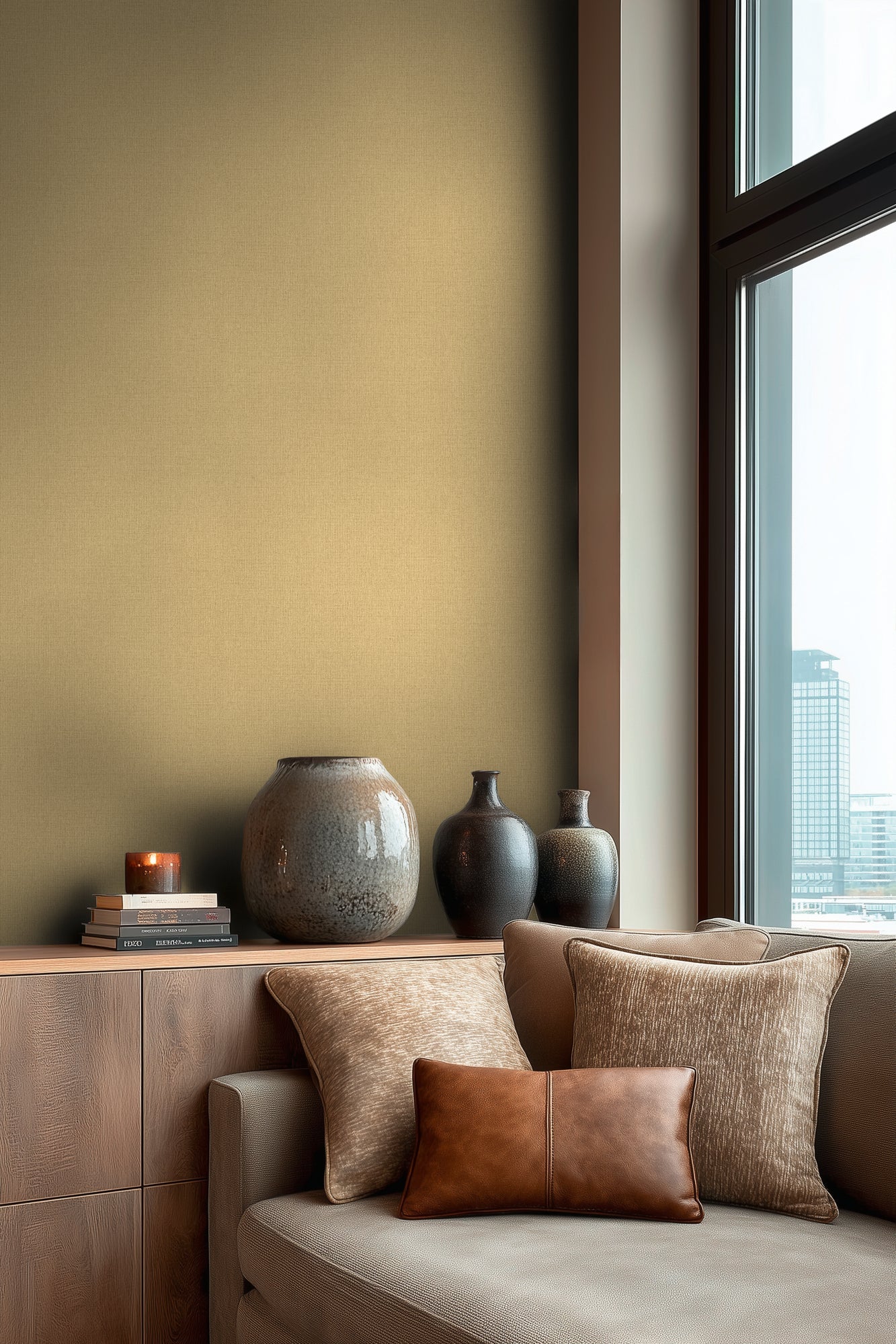 Mustertapete Leinenoptik Goldbeige - 10,05 m x 0,53 m